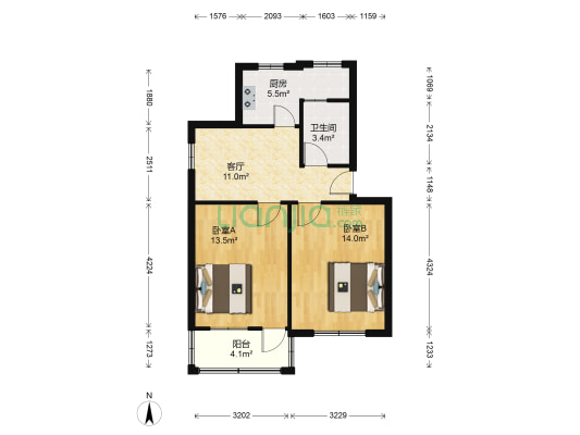 元和新村三区 2室1厅1卫 65平方