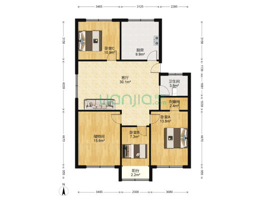鑫海新寓 3室1厅1卫 119平方