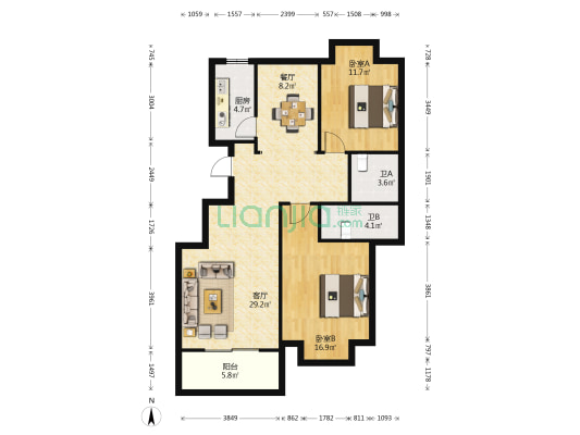 新海佳苑 2室2厅2卫 103平方