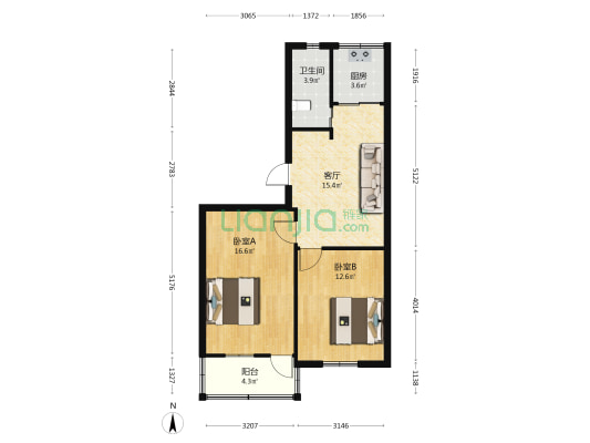 三港路电子进出口宿舍 2室1厅1卫 76平方