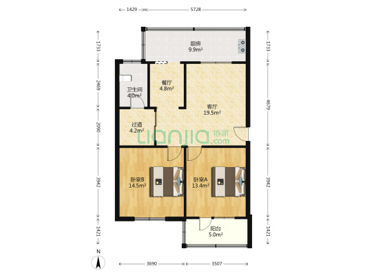 五中宿舍南院 2室2厅1卫 85平方