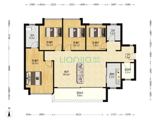 滨江金茂悦 4室1厅2卫 118平方