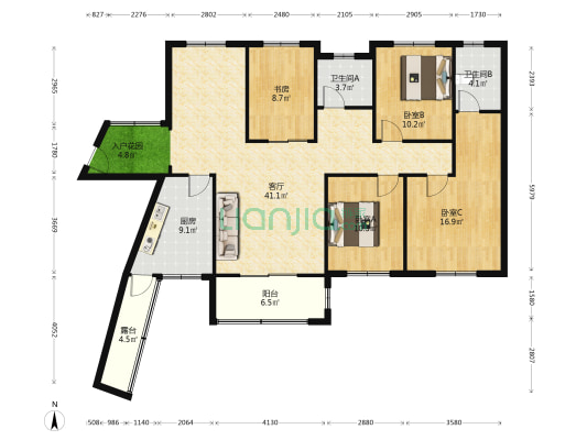 湖尚小区 4室1厅2卫 147平方