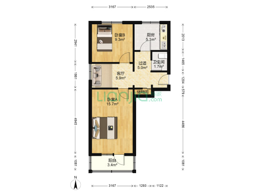 古城南里 2室1厅1卫 61平方