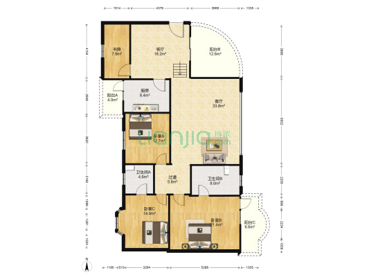 日月山庄 4室2厅2卫 172平方