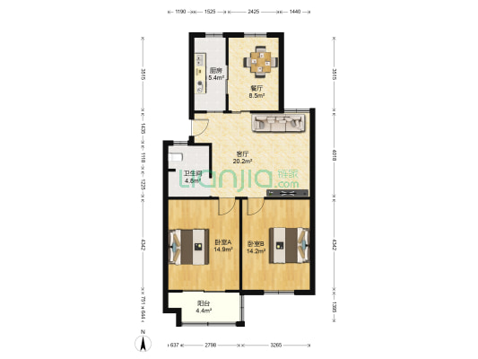 江畔人家锦江苑 2室2厅1卫 86平方