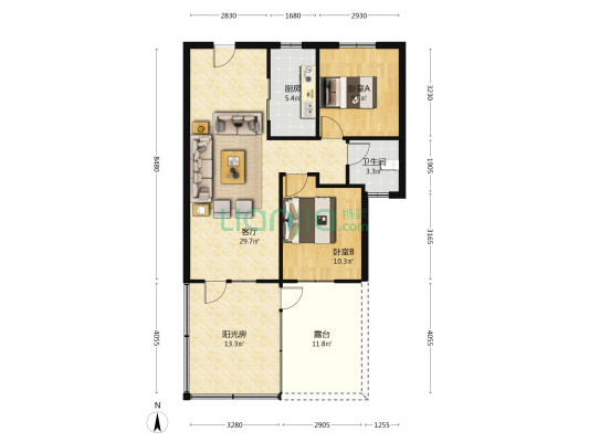 全款房，一层带小院儿 ，2014年次新房-户型图