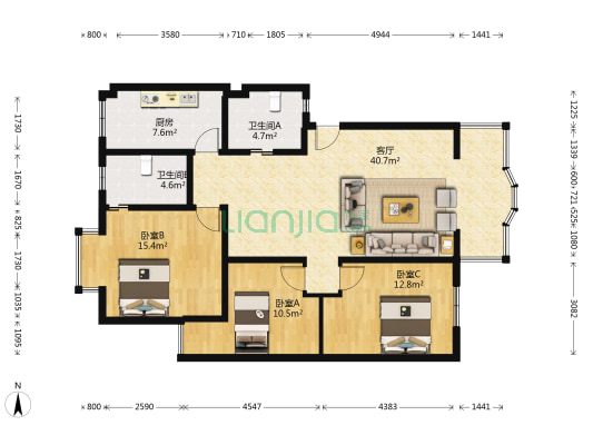 清水人家 3室1厅2卫 111平方