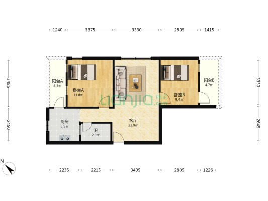 万寿街 2室1厅1卫 81平方