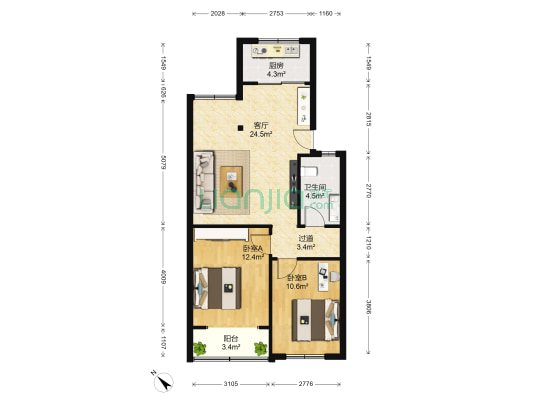 黄浦江路散盘 2室1厅1卫 82平方