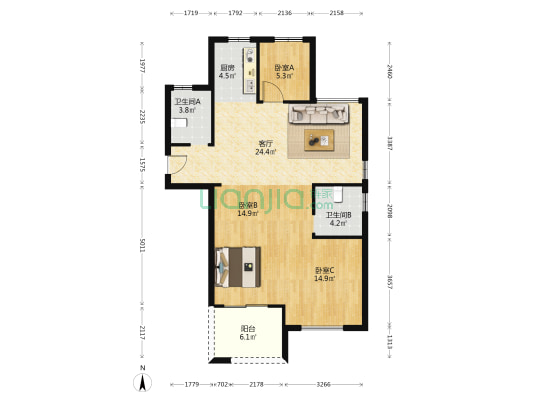新河名邸 3室1厅2卫 106平方