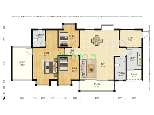 沙湾怡景苑 3室1厅2卫 140平方