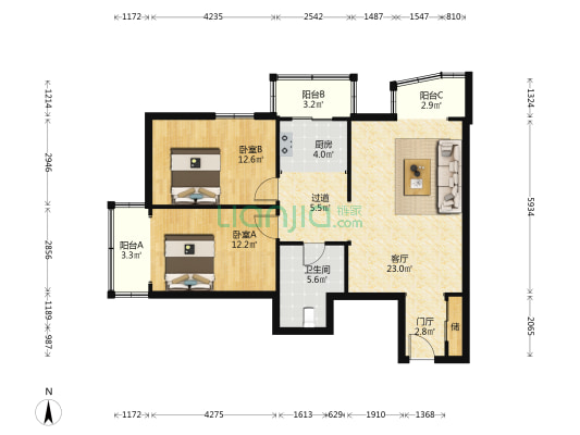 华巨公寓 2室1厅1卫 106平方