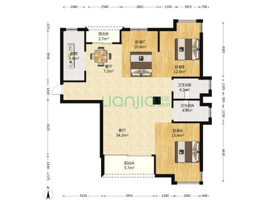 西湖绿洲城二期 3室2厅2卫 123平方