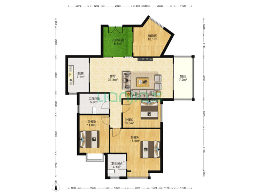 世纪城临江苑 3室1厅2卫 137平方
