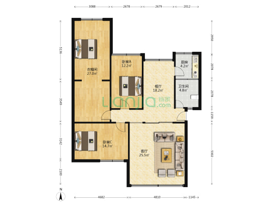棠湖北路57号 2室2厅1卫 113平方