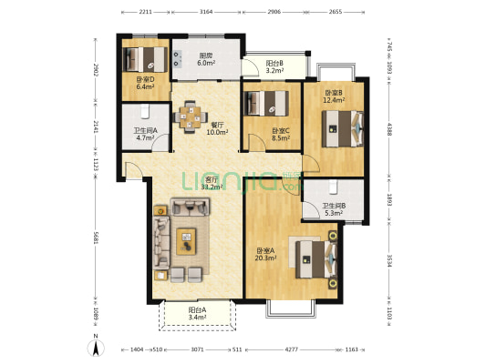 北辰小区樱花山谷 4室2厅2卫 133平方