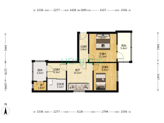 登高路92号 2室1厅1卫 66平方