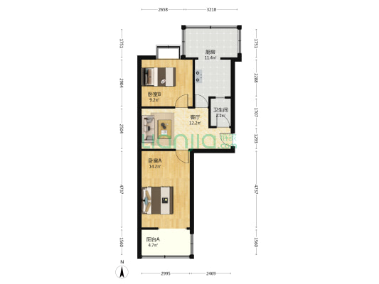 和平南路304号 2室1厅1卫 61平方
