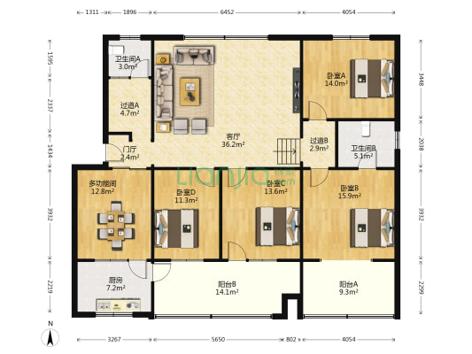 天河路118号 5室1厅2卫 184平方