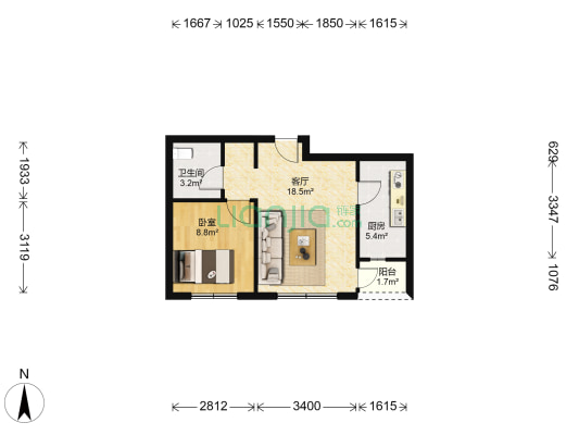 华通和平海岸芭萨香谷 1室1厅1卫 50平方