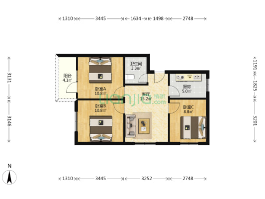 肖家河东二巷3号院 3室1厅1卫 68平方