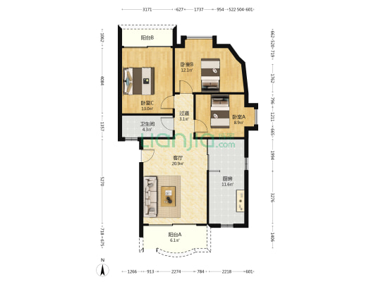聚龙花园 3室1厅1卫 98平方