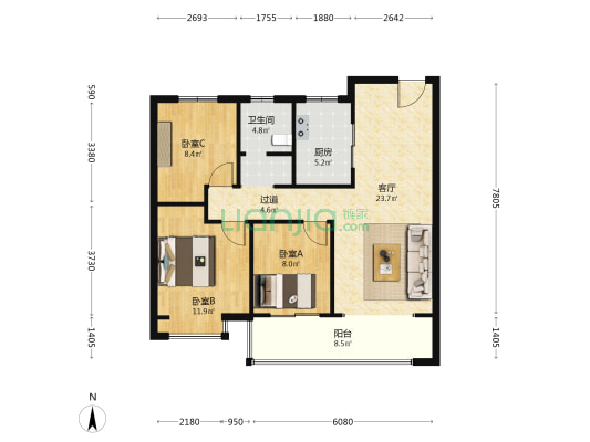 观岚久筑 3室1厅1卫 98平方