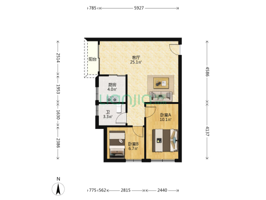 百利大厦 2室1厅1卫 65平方