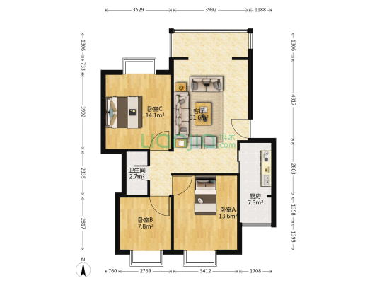 都煤家属院 3室1厅1卫 98平方