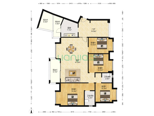 蓝湖城邦 4室1厅2卫 144平方