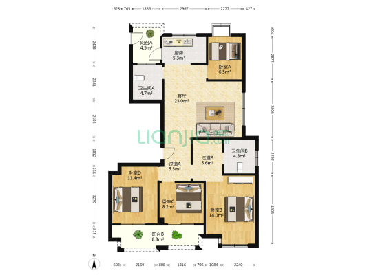 北塘人家 4室1厅2卫 131平方