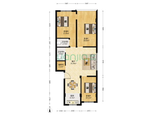 戈田村 3室1厅2卫 106平方
