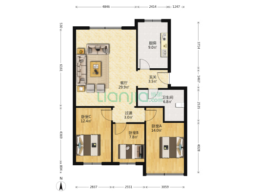 杉林家园 3室1厅1卫 105平方