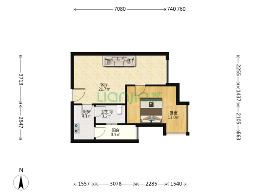 梦泽园美美公馆 1室1厅1卫 57平方