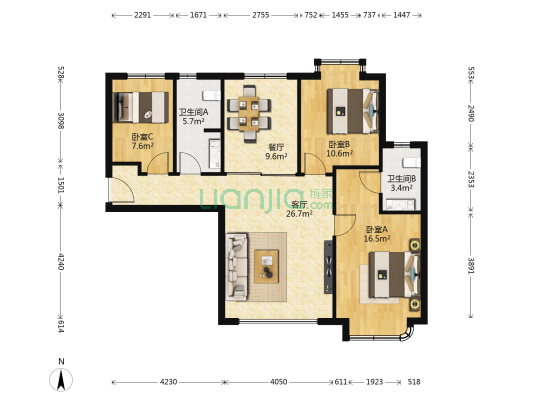 大连海湾城五期 3室2厅2卫 108平方