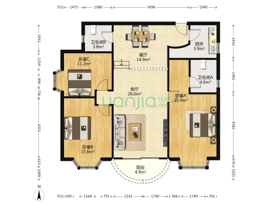 杨家坪商圈位置，电梯房，居家自住、对外出租均可-户型图