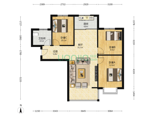 凯地华丽世家 3室1厅1卫 113平方