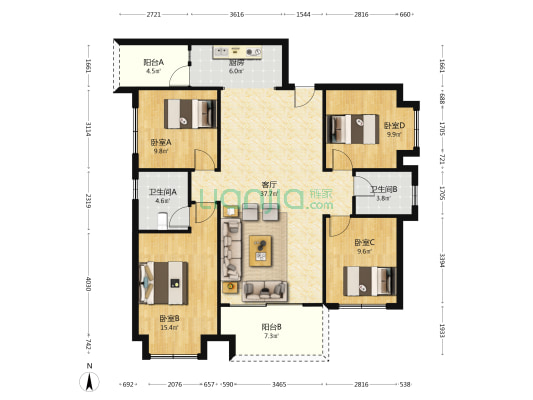 金堤学苑 4室1厅2卫 134平方