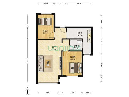 名仕智慧谷 2室1厅1卫 83平方