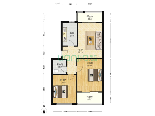 珊瑚沙家园 2室1厅1卫 80平方