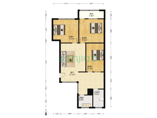 旧财政局宿舍 3室1厅1卫 114平方