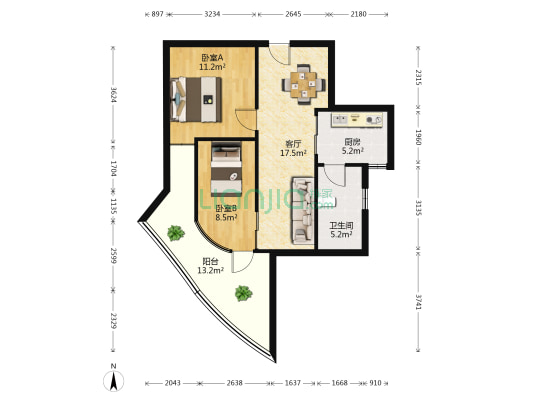 蔚蓝花园 2室1厅1卫 72平方