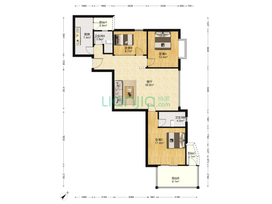 汇美大厦 3室1厅2卫 127平方