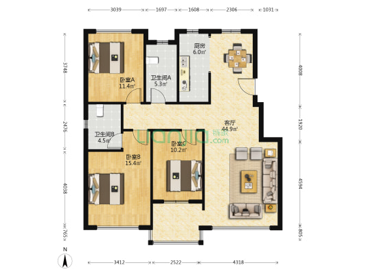 西山湖畔二期 3室1厅2卫 123平方
