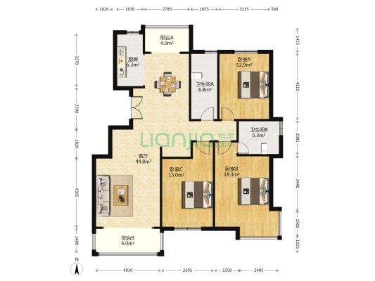 长江公园国际 3室1厅2卫 143平方