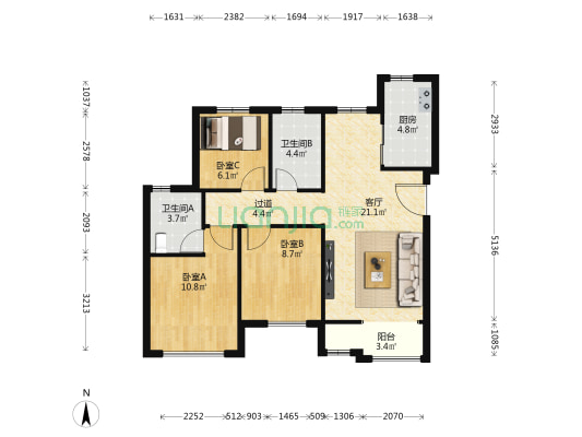 北宸正荣府 3室1厅2卫 100平方