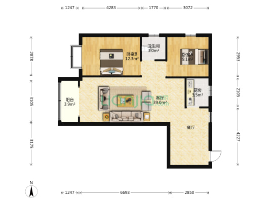 太子花苑 2室1厅1卫 81平方