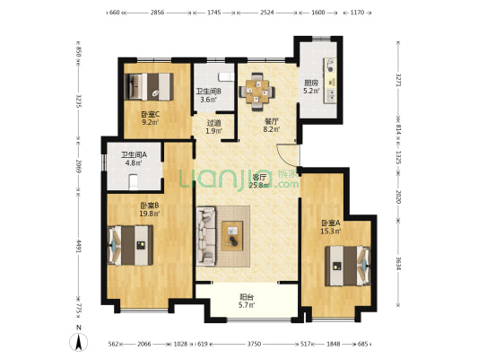 鼎盛园 3室2厅2卫 126平方
