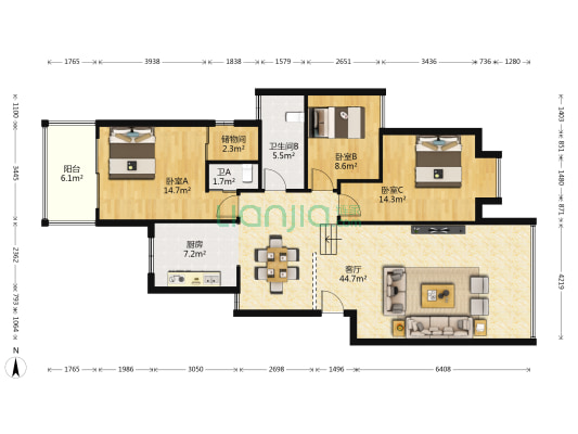 曦阳山庄 3室1厅2卫 120平方